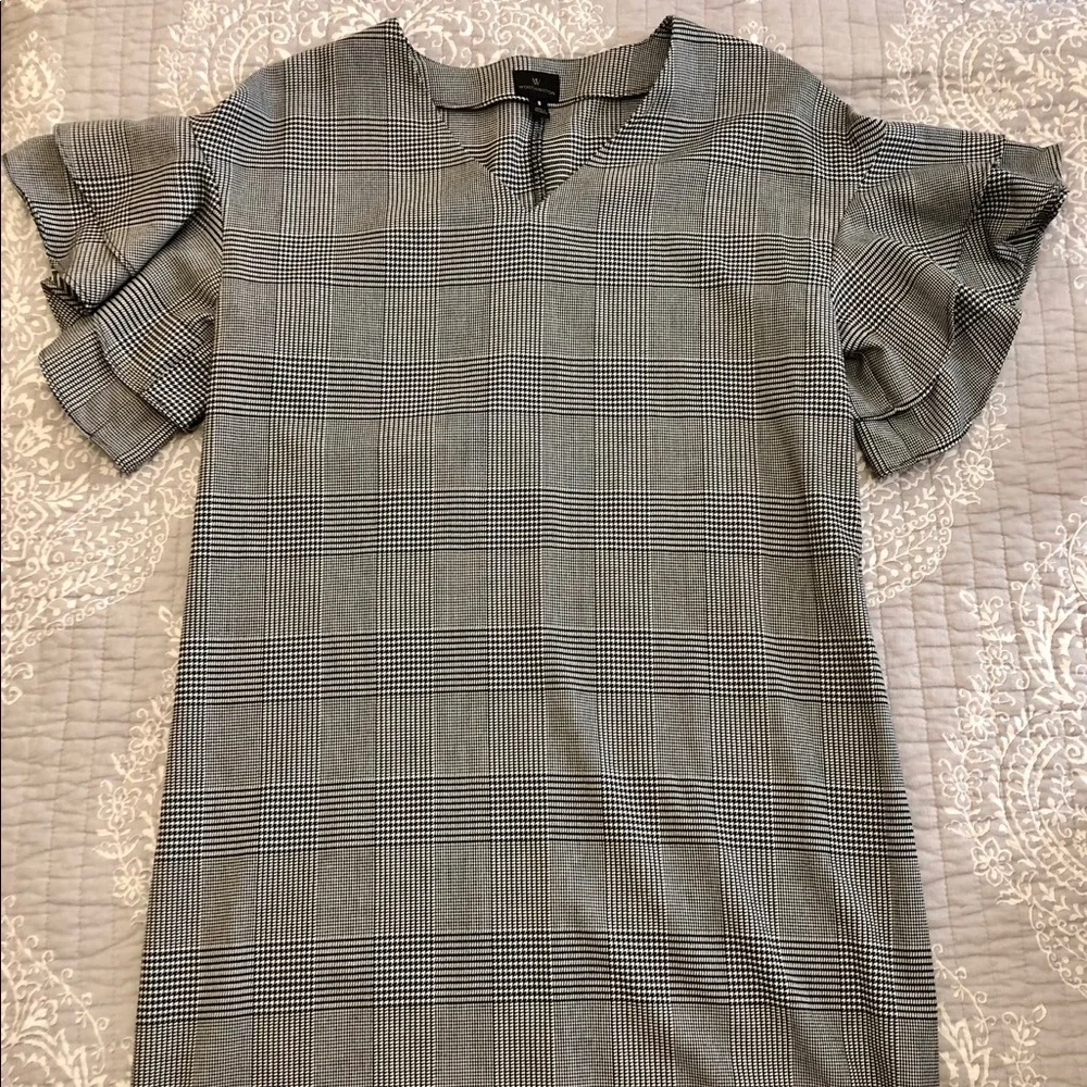 Worthington Ruffle Sleeve Glen Plaid Shift Dress